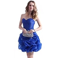 Sapphire Blue Strapless Sweetheart Bubble Hem Ruched Cocktail Dress