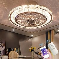 Ceiling Fan with Lamp, Crystal Ceiling Fan with LED Light, 72W Modern LED Dimmable Ceiling Light,Adjustable Wind Speed, with Remote Control,Restaurant Bedroom Decoration Indoor Fan Lighting (A)