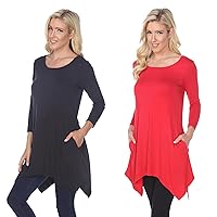 white mark Women's Pack of 2 Quarter Sleeve Relaxed Tunic Top with Side Pockets