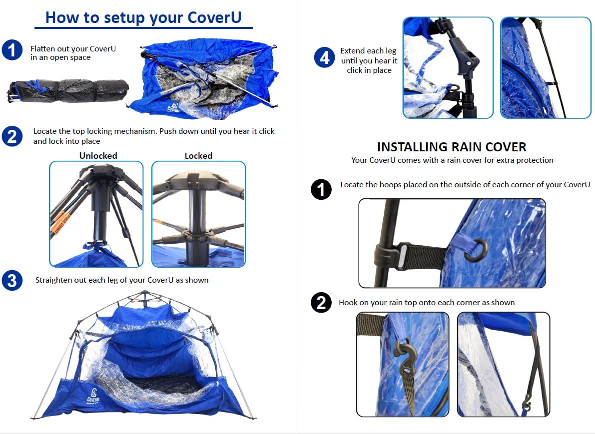 CoverU Sports Tent Pod For 3-4 People - RAIN or Sun Protection – NEW Large Pop Up Climate Canopy Shelter – Soccer, Football, Softball & Other Sporting Events and Parades - Patented and Patents Pending