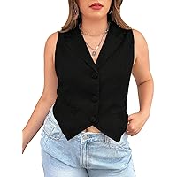 Floerns Women's Plus Size Lapel Neck Sleeveless Button Front Office Vest Blazer