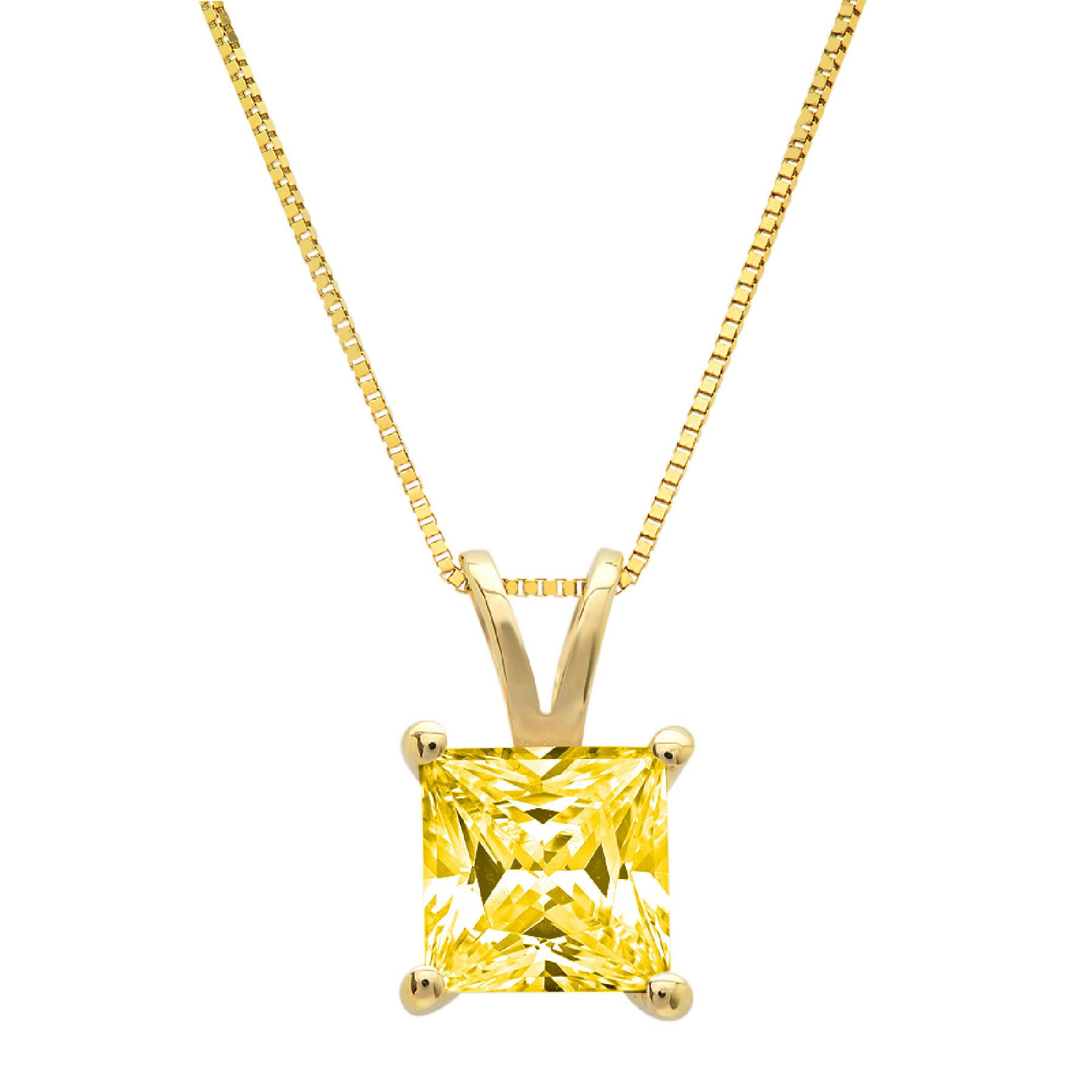 Clara Pucci 1.6 ct Brilliant Princess Cut Stunning Genuine Flawless Yellow Simulated Diamond Gemstone Solitaire Pendant Necklace With 16