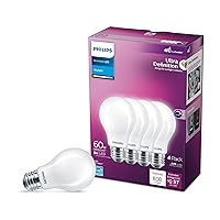 Philips LED Flicker-Free Frosted Dimmable A19 Light Bulb - EyeComfort Technology - 800 Lumen - Daylight (5000K) - 8W=60W - E26 Base - Title 20 Certified - Ultra Definition - Indoor - 4-Pack