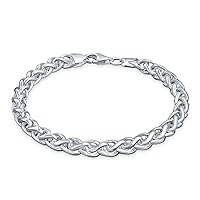 Bling Jewelry Men's Big Thick Solid Heavy Braid Rope Wheat or Miami Cuban Curb Link Bracelet Unisex Plus Size .925 Sterling Silver Made In Italy 8 8.5 9 Inch
