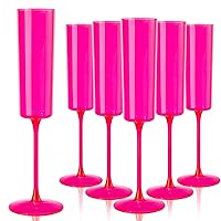 24 Pack Plastic Champagne Flutes - Hot Pink 6 Oz Disposable Champagne Glasses - Square Plastic Toasting Glasses for Party Birthday Anniversary Wedding