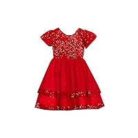 Rare Editions Little Girls Sequin Bodice Dress with Mesh Skirt Red 6X