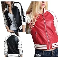 Women Sports Leather Jacket Genuine Leather Jacket, Red and white - Blach and White Moto Racer Jacket