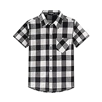 Spring&Gege Boys Plaid Short Sleeve Shirt Casual Button Down Checked with Chest Pocket (5-14 Years)