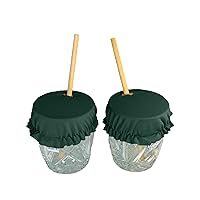 LA Linen Drink Cover, Stretch Safety Glass Cover with Straw Hole, Washable and Reusable, Prevent Spiking or Spilling, Keep Out Sand, Flies, Leaves, Pet Hair, 2 Pack, Hunter Green