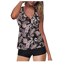 Leopard Swimsuits for Women with Sleeves Control Top Shorts Bathing Swimwears Tankinis Set Skirt Suit (3-Wine, L)