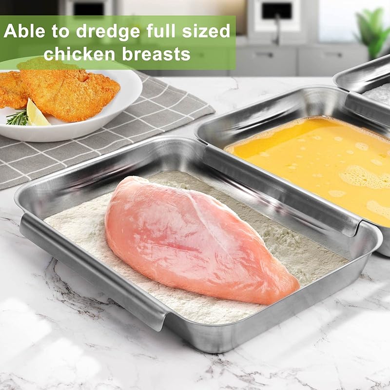HULISEN Set of 3 Breading Pans, Stainless Steel Breading Set for Marinating  Meat, Chicken, Fish, Food Prep Trays, Coating Trays Can Be Used to Baking