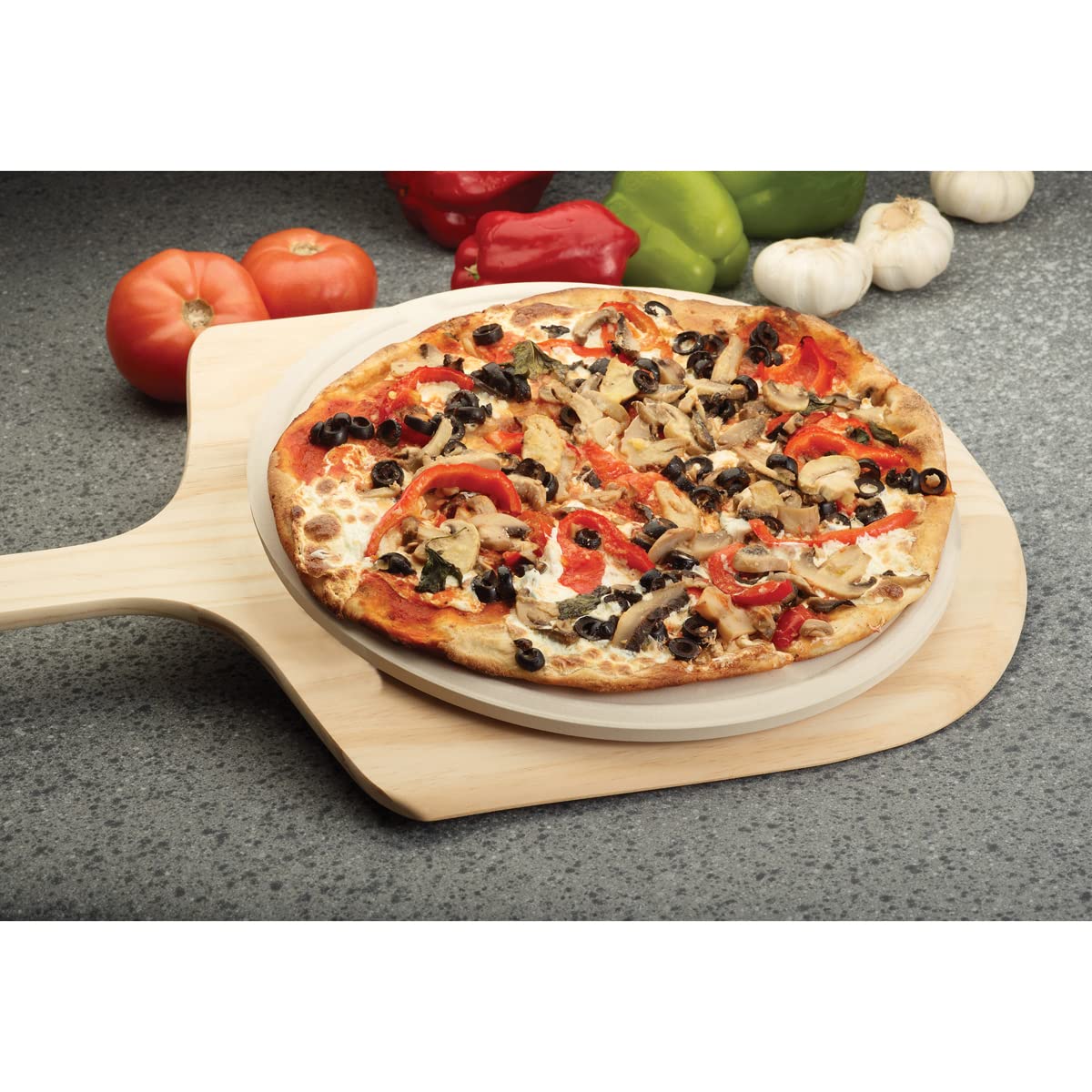 Fante's HIC Pizza Baking Stone with Serving Rack, Natural Ceramic Stoneware, 13