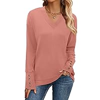 Womens Oversized Sweatshirts V Neck Long Sleeve Shirts Casual Trendy Button Down Pullover Tunic Tops Blouses 2023