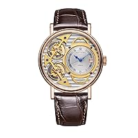 REEF TIGER Men's Fashion Watches Double Tourbillon Rose Gold Skeleton Automatic Watches Leather Strap RGA1995 (RGA1995-PSSS)