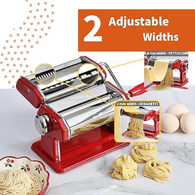 NEWCREATIVETOP Stainless Steel Manual Noodles Press Machine Pasta Maker with 5 Noodle Mould