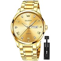 Mens Gold Watches Analog Quartz Business Dress Watch Day Date Stainless Steel Classic Luxury Luminous Waterproof Casual Male Wrist Watches