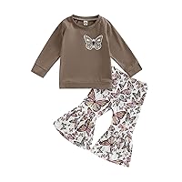 Sasaerucure Kids Toddler Baby Girl Outfit Long Sleeve Sweatshirt T-shirt tops with Flare Pants 2pcs Set Fall Winter Clothes