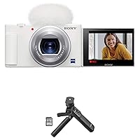 Sony ZV-1 Compact 4K HD Camera, White - with Sony ACCVC1 Vlogger Accessory Kit with Wireless Bluetooth Grip/Tripod (GP-VPT2 BT) and 64GB UHS-II SD Card (SF-E64/T1)