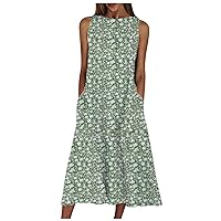 Women's Dress Print Beach Sleeveless Long Floor Maxi Round Neck Glamorous Swing Casual Loose-Fitting Summer Flowy
