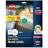 Avery High Visibility Printable Round Labels with Sure Feed, 1-2/3