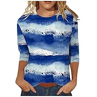 Women's Dressy Tops Fashion Casual Three Quarter Sleeve Print Round Neck Pullover Top Blouse Blouses 2023