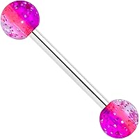 Body Candy 14G Women Color UV Glow Acrylic Ball Steel Barbell Tongue Ring Body Piercing Jewelry 5/8”