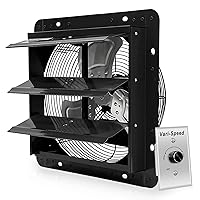 VENTISOL 12 Inch Shutter Exhaust Fan With Variable Speed Controller,1450CFM Wall Mounted Ventilation Fan, Vent Fan For Greenhouses,Shop,Home Attic,Garage Ventilation,Black