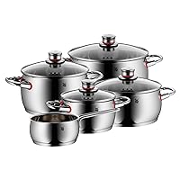 WMF Pot Set 5-Piece Quality One Steam Vent Glass Lid Cromargan® Stainless Steel Polished Suitable for Induction Hobs Dishwasher-Safe