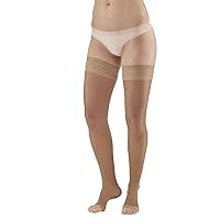 Ames Walker AW Style 45 Sheer Support 15-20 mmHg Moderate Compression Open Toe Thigh High Stockings w/Top Band Beige Large