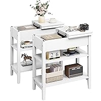 End Table White, Narrow Side Table with Storage Shelves, Flip Top Sofa Table Bedside Table for Living Room Bedroom, Small Space