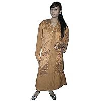 Indian 100% Cotton Embroidered Print Gold Color Dress Women Fashion Long Plus Size
