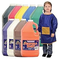Constructive Playthings Kids 9-Color Tempura Paint Gallons Set with 12 Art Smocks, Washable Paints and Painting Aprons for Classrooms