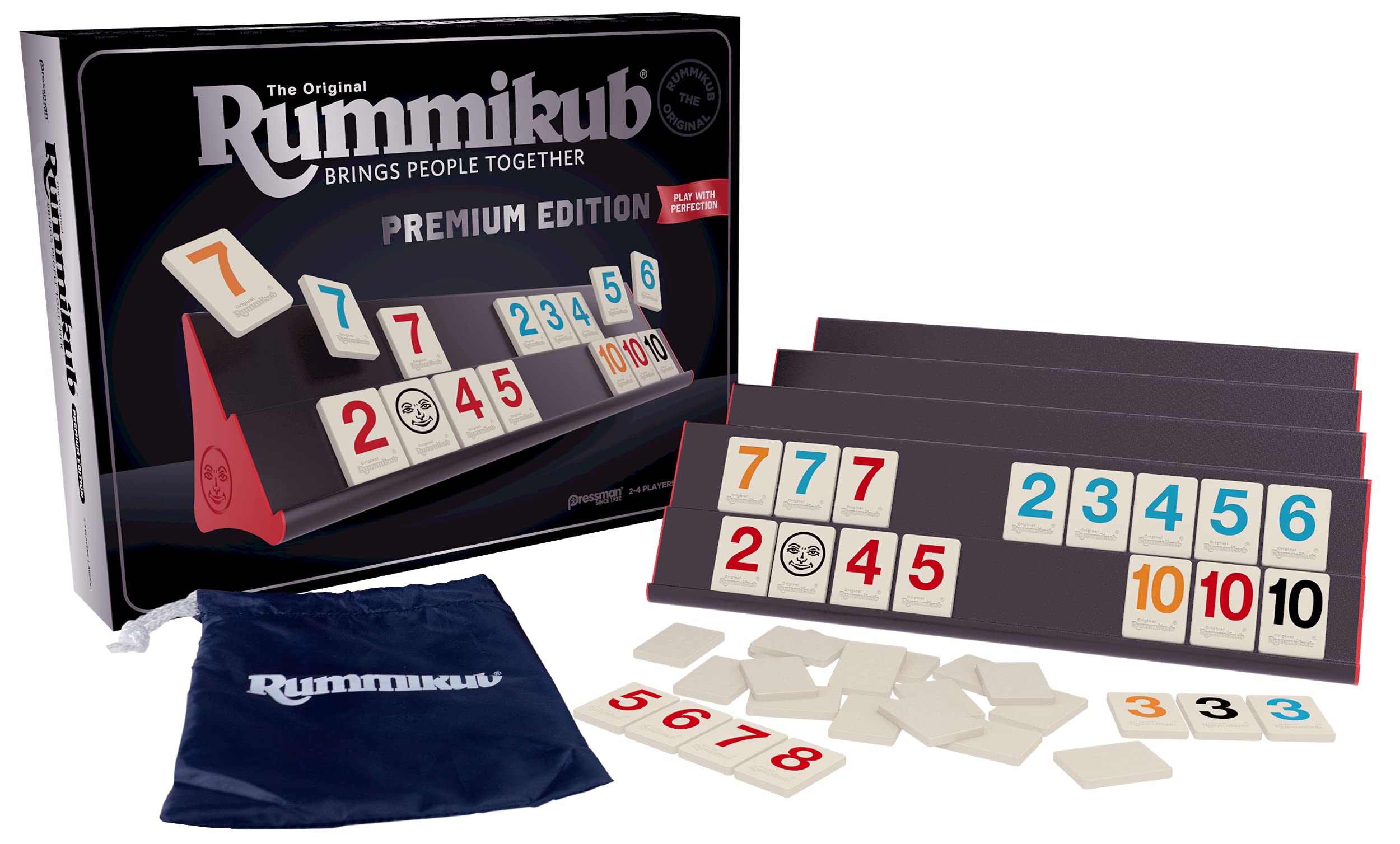 Rummikub Premium Edition by Pressman - Features Racks - Large Number Engraved Tiles and a Storage Bag for The Ultimate Rummikub Experience by Pressman , Silver