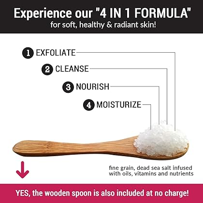 pureSCRUBS Premium Organic Body Scrub Set - INCLUDES spoon, loofah & soap - Large 16oz COCONUT BODY SCRUB Dead Sea Salt Infused Organic Essential Oils & Nutrients