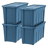 IRIS USA 31 Gallon Utility Totes with Easy-Grip Handles, Heavy-Duty Durable Stackable Storage Containers, Large Garage Organizing Bins Moving Tub, Rugged Sturdy, 4 Pack - Navy