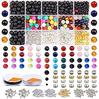 CHCDP Chakra Beads for Jewelry Making Lava Stone Beads Kits with 8mm and Spacers Necklace Elastic String