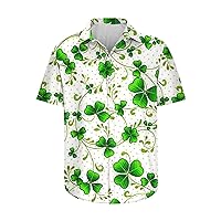 St Patricks Day Shirt for Men Irish Shamrock T-Shirt Casual Button Down Hawaiian T-Shirt Short Sleeve Aloha Shirts