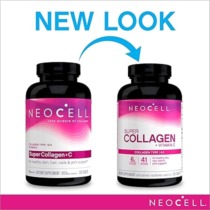 NeoCell Super Collagen with Vitamin C, 250 Collagen Pills, #1 Collagen Tablet Brand, Non-GMO, Grass Fed, Gluten Free, Collagen Peptides Types 1 & 3 for Hair, Skin, Nails & Joints