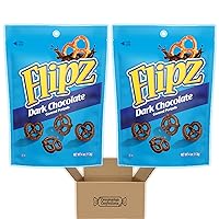 Flipz Lover's Dark Chocolate Covered Pretzels Bundle Share Pack - 2 Individually Sealed 4oz Freshness Bags of Flipz Dark Chocolate Covered Pretzels In Cornershop Confections Protective Box