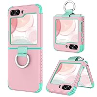 GUAGUA Compatible with Samsung Galaxy Z Flip 5 Case 5G 6.7 Inch Hybrid 2 in 1 Hard PC Soft TPU Heavy Duty Rugged Shockproof Full-Body Protective Phone Cover for Samsung Z Flip5, Pink/Mint