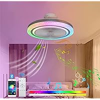 Ceiling Fans with Lights，RGB Fan Lights Smart Ceiling with Remote Control Silent Music with Speaker Led Lamp Lighting Electric Fan Dimmable for Living Room
