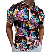 Cartoon Cosmetic Men's Zippered Polo Shirts Short Sleeve Golf T-Shirt Regular Fit Casual Tees