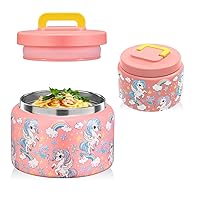 8 Oz Thermo Food Jar for Hot & Cold Food for Kids, Insulated Lunch Containers,Leak-Proof Vacuum Stainless Steel Wide Mouth Lunch Soup thermo for School,Travel (PINK-Unicorn) 1pc