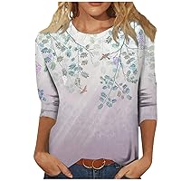 Womens Three Quarter Sleeve Top Summer Casual Tunic Crewneck Printed 2024 Trendy Going Out T-Shirt Tees