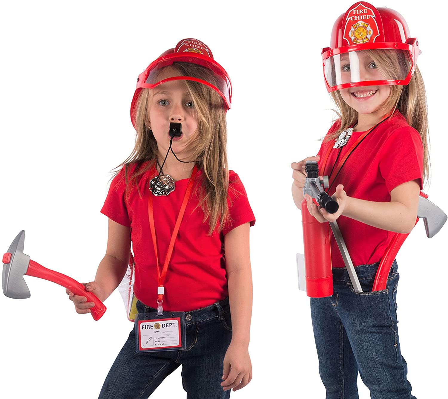 ROXIE Firefighter Costume Set for Kids, Fireman Role Play Dress Up Toys with 8 PCS Fire Fighter Accessories