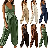 Jumpsuits for Women Summer Casual Sleeveless Jumpsuits Drawstring Elastic Waist Backless Romper Elegant Baggy Overalls