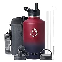 BUZIO 64 oz Water Bottle with Straw & Spout Lid, Vacuum Insulated Water Bottle Half Gallon Wide Mouth, Sweat-Proof BPA-Free Keep Cold for 48 Hrs or Hot for 24 Hrs, Ruby Red Navy