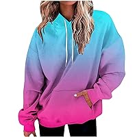 Womens Gradient Print Oversized Sweatshirt Drawstring Pullover Hoodies with Pocket Trendy Sweater Fashion Y2K Tops