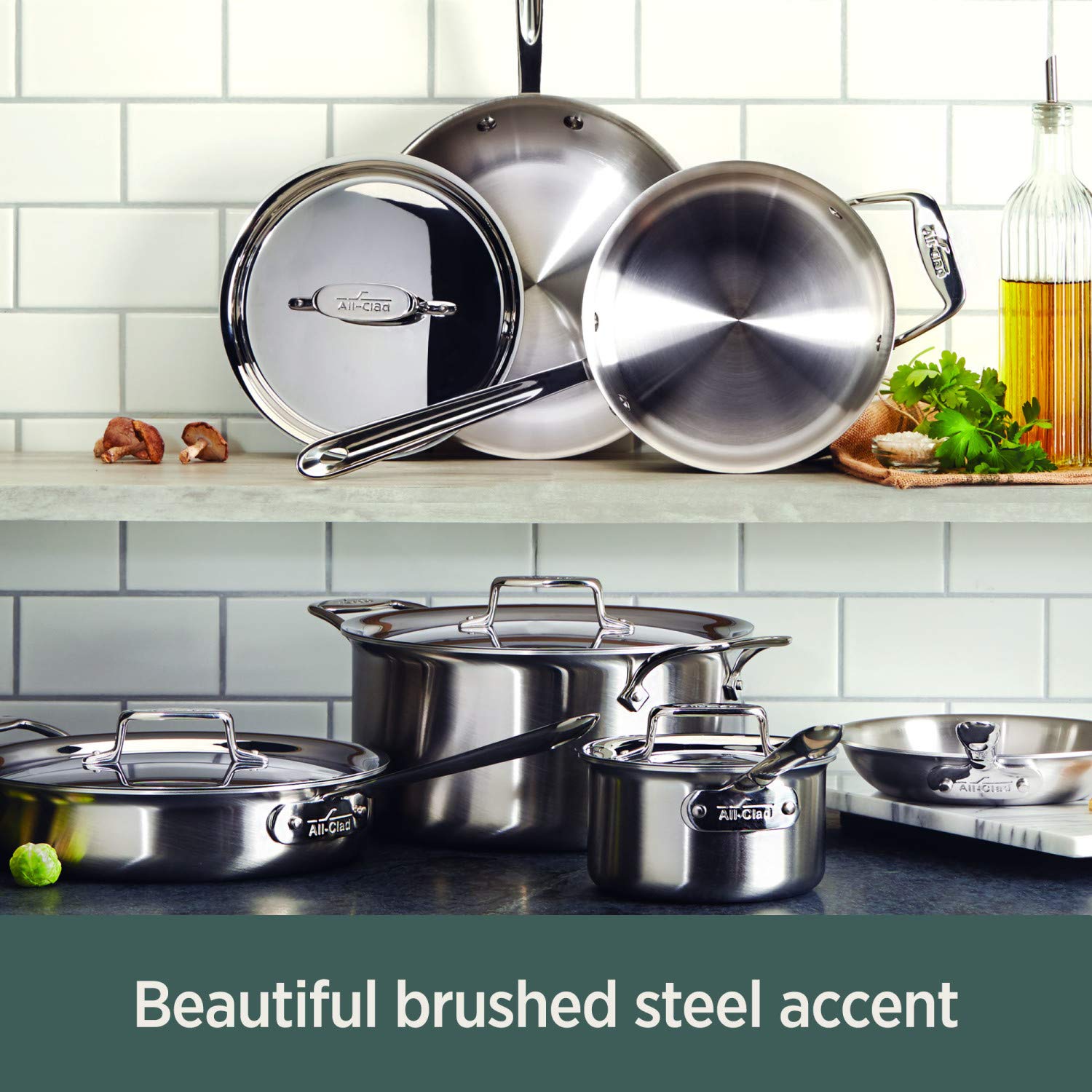 All-Clad D5 5-Ply Brushed Stainless Steel Cookware Set 14 Piece Induction Oven Broil Safe 600F Pots and Pans