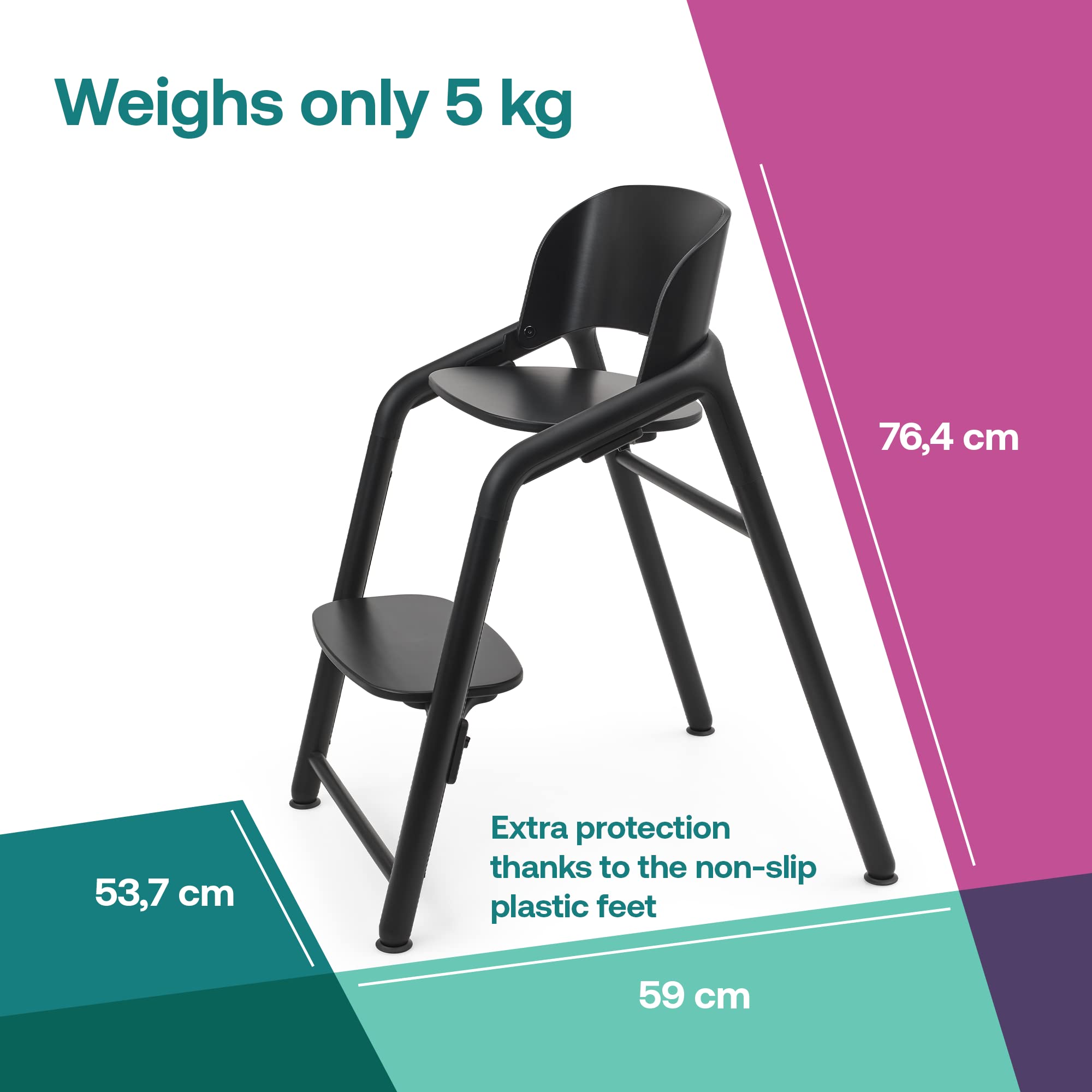Bugaboo Giraffe Wooden Baby High Chair, Adjustable in 1 Second, Easy to Clean, Safe and Ergonomic Highchair, Suitable from Birth in Combination with Newborn Set (Sold Separately), Black